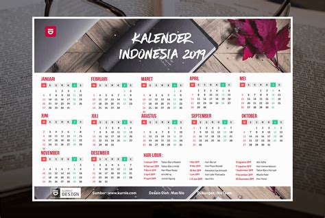 Kalender 2019 Vektor Lengkap Tanggal Merah Hijriyah Jawa Dan