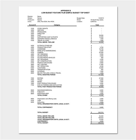 Film Budget Template 10 For Excel Sheet And Pdf Format