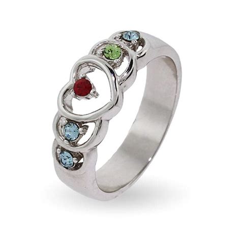 5 Stone Sterling Silver Birthstone Heart Ring Eves Addiction