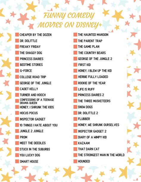 Host a watch party for up to a million guests, or have a virtual movie night with friends. Comedy Movies on Disney Plus - Free Printable in 2020 ...