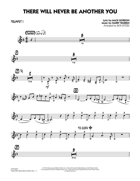 There Will Never Be Another You Trumpet 1 Sheet Music Rick Stitzel