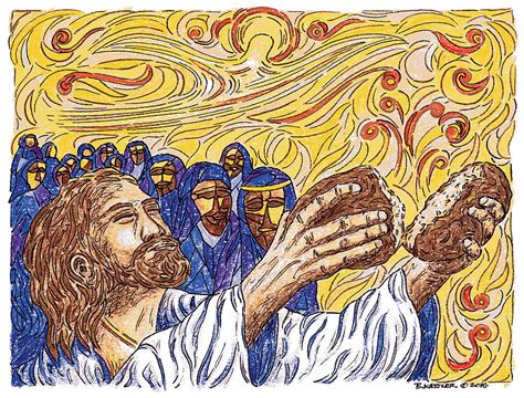 Jesus Breaking Bread For The Five Thousand Drawing By Brent Kastler