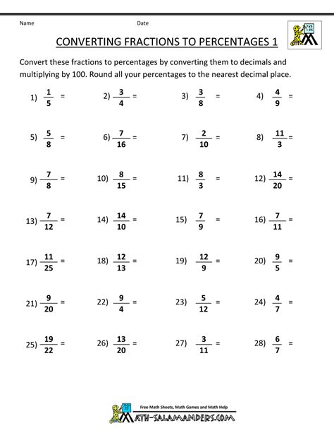 Converting Mixed Numbers To Percentages Worksheet