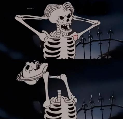 Two Skeletons In The Dark With Their Hands On Their Hips
