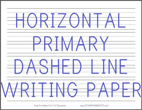 Horizontal Primary Dashed Writing Paper With 1 Lines Student Handouts