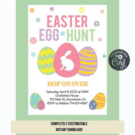 Editable Easter Egg Hunt Invitation Easter Invitation Etsy
