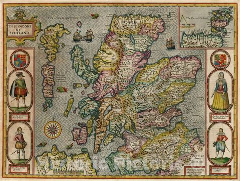 Historic Map The Kingdome Of Scotland 1610 John Speed Vintage Wall