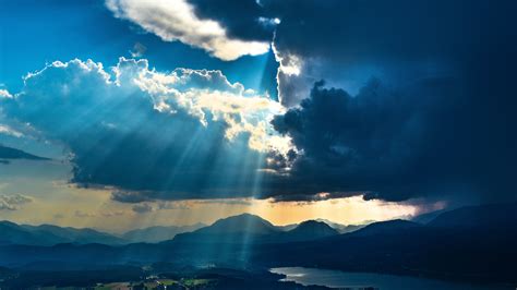 Sunbeams From Sky Landscape Mountains 4k Sunbeam Wallpapers Nature