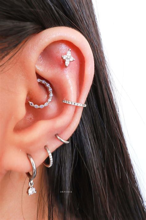 Simple Multiple Daith Flat Ear Piercing Ideas Clover Earring Studs