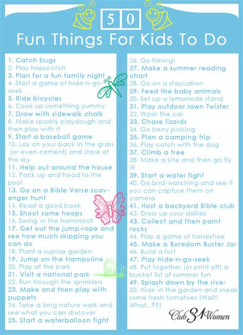Free Printable 50 Fun Things For Kids To Do Club 31 Women