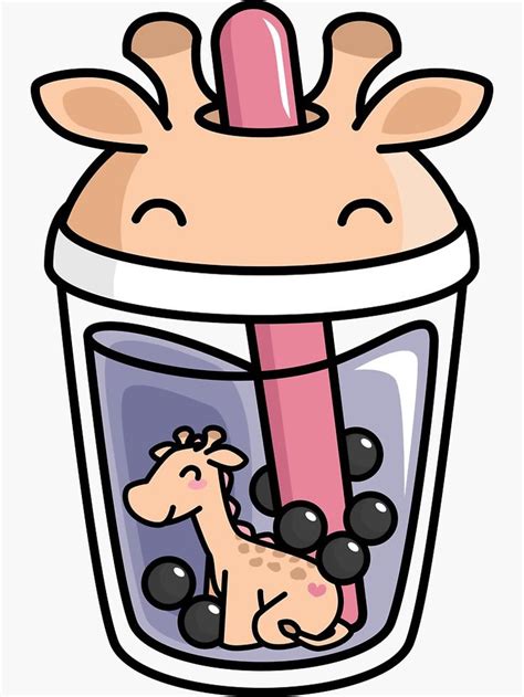 bubble tea with cute kawaii giraffe inside sticker by bobateame cute kawaii drawings cute