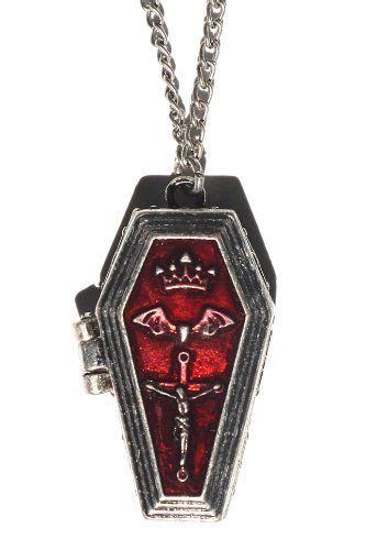 Vampire Coffin Locket Necklace Gothic Silver Tone Nl44 Bat Cross