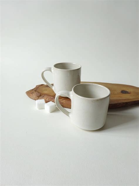 Pair Of Espresso Cups Handmade Ceramic Set Of Two Rustic White