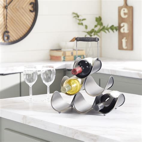 Decmode Countertop Metal Wine Rack With Handle 6 Bottles Freestanding