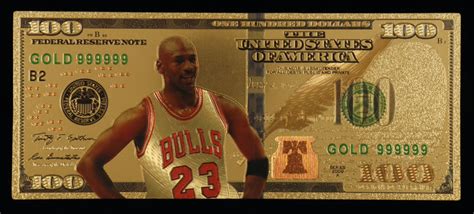 Michael Jordan 100 Dollar Bill 24k Gold Banknote Pristine Auction