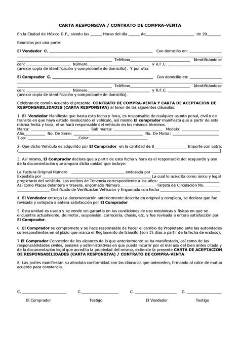 Carta Responsiva Vehicular Pdf Document