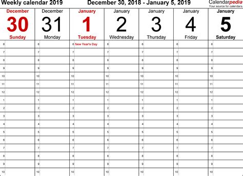 Weekly Calendars 2019 For Pdf 12 Free Printable Templates