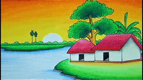Sunset Easy Simple Scenery Drawing Canvas Titmouse