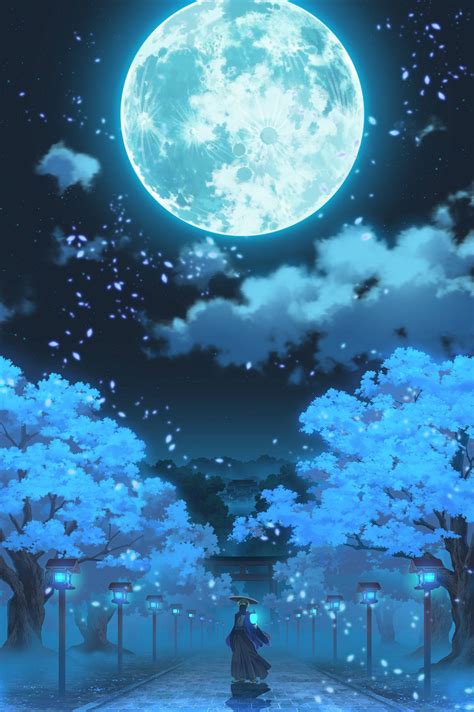 Download Galaxy Moon Anime Art Wallpaper