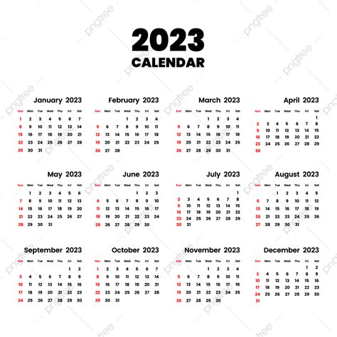 Yearly Calendar 2023 Vector Png Images 2023 Yearly Calendar Template