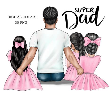 Fathers Day Clipart Father Daughters Clipart Dad 3 Girls Etsy Uk