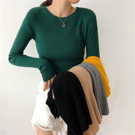 Itgirl Shop Aesthetic Clothing Solid Colors Knit Slim Long Sleeve