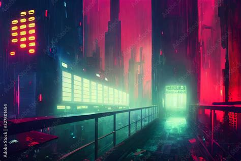 Dark Futuristic Cyberpunk Dystopian New York City Digital Painting Stock Illustration Adobe