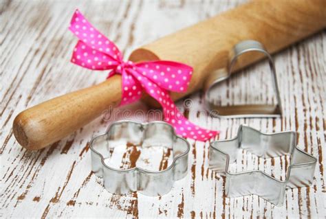 Cookie Cutter And Rolling Pin Stock Photo Image Of Background Dots