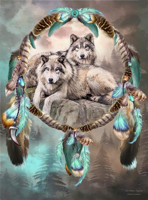 Dream Catcher Two Wolves Together By Carol Cavalaris Wolf Spirit