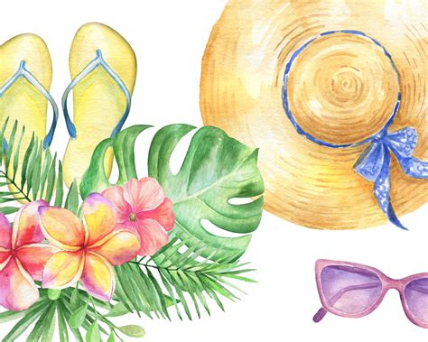 Watercolor Summer Beach Clipart Vacation Tropical Clip Art Png Cloth By