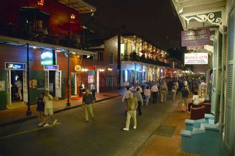 Night Life With Lights On Bourbon Street In French Quarter New Orleans