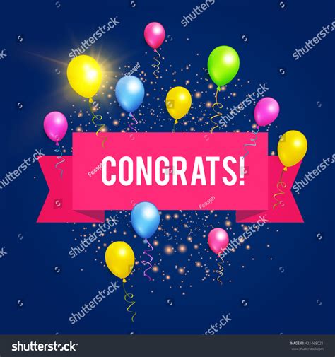 Congratscongratulations Banner Balloons Win Birthday Party Stock Vector