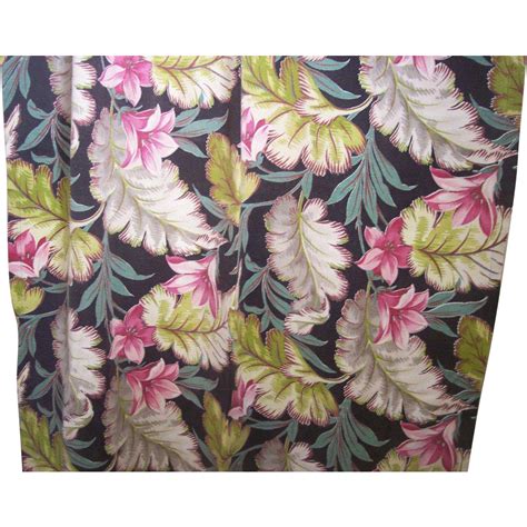 Vintage Barkcloth Fabric Drapery Panel Tropical Floral Motif 1 12