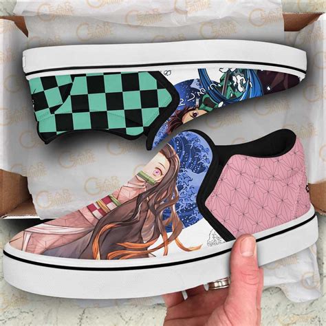 Nezuko And Tanjiro Slip On Sneakers Custom Anime Demon Slayer Shoes