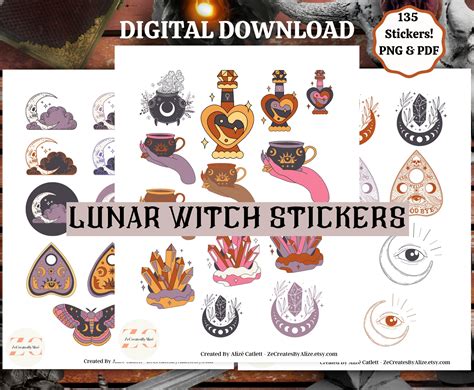 Printable Mystic Witch Stickers Printable Lunar Witch Etsy