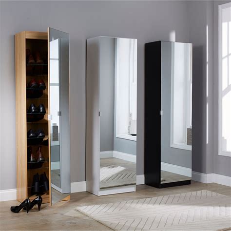 Shop modern & contemporary hallway wooden shoe storage cabinet, racks. Mirrored Shoe Cabinet in Black - Next Day Delivery ...