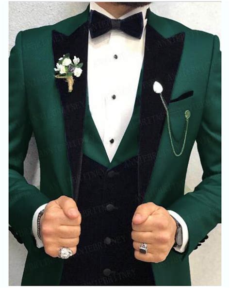 Dark Green Tuxedo3 Pieces Mens Prom Suits Wedding Suits For Men Peak