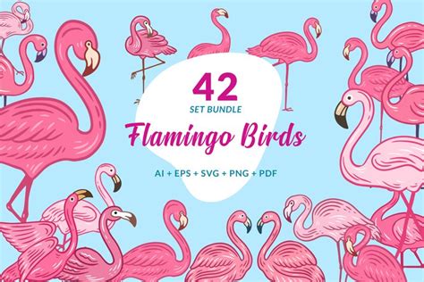 42 Set Cute Flamingo Pink Bird Flamingos Aesthetic Tropical
