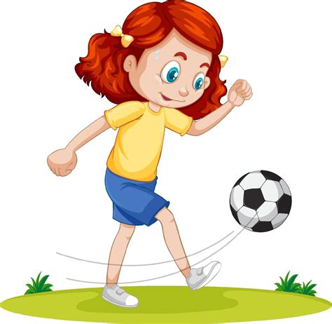 Cute Girl Playing Football Cartoon Character Isolated 2145638 Vector