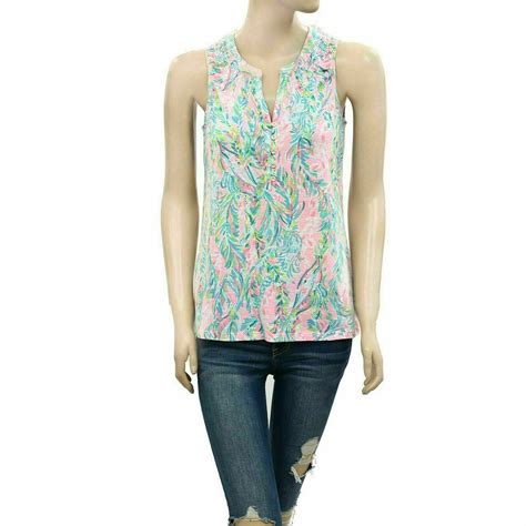Lilly Pulitzer Essie Tank Tunic Top Smocked Printed Resort Cotton Xs