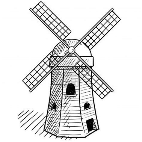 Doodle Style Sketch Of A Dutch Style Windmill In Illustration