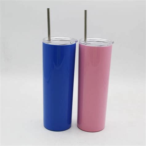 20 Oz Stainless Steel Double Wall Skinny Tumbler With Lid And Straw