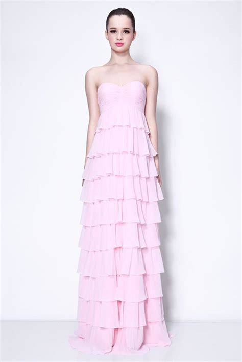 Chic Pearl Pink Strapless Layered Ruffled Prom Dress Lizprom