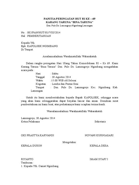 Contoh surat pemberian ijin cuti untuk guru. Contoh Surat Undangan Resmi Pentas Seni