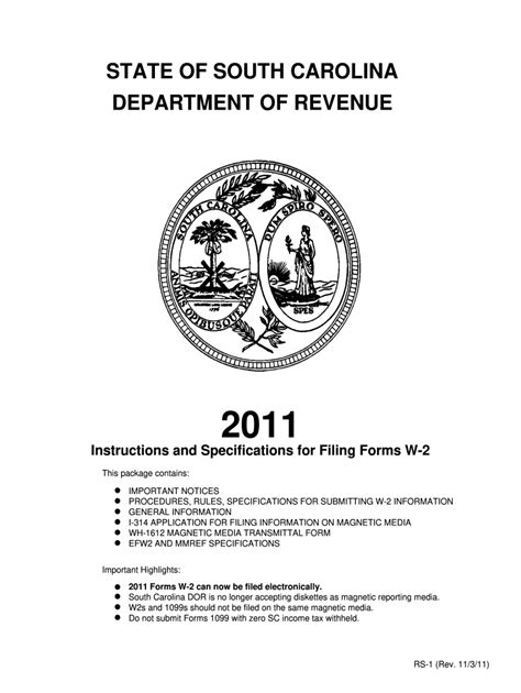 South Carolina Department Of Revenue Fillable Forms 2011 Fill Out