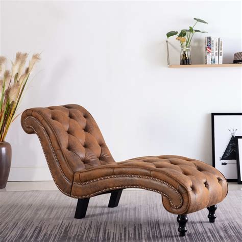 Chaise Lounge Brown Faux Suede Leather Furniturre