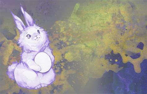 Cute And Adorable Watercolor Easter Bunny With A White Egg In Its Paws