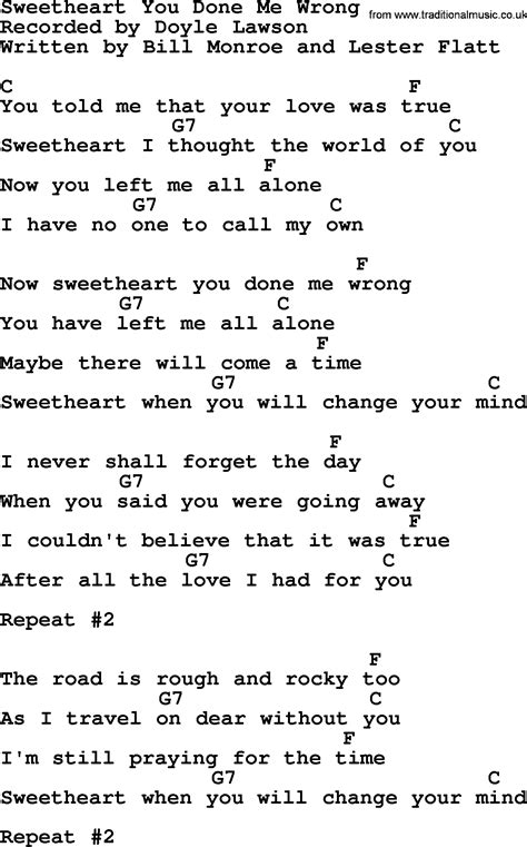 Sweetheart You Done Me Wrong - Bluegrass lyrics with chords