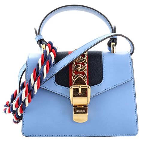 Gucci Blue Leather Embroidered Medium Dionysus Bamboo Top Handle Bag At