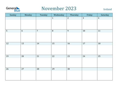 November 2023 Calendar With Ireland Holidays